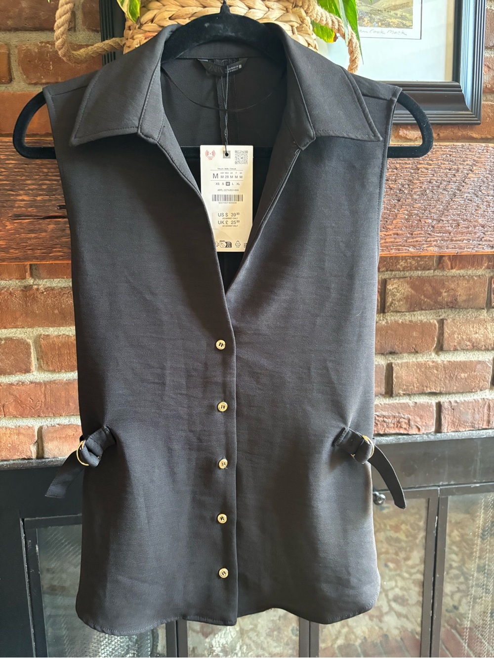 NWT Zara Black Belted Tailored Waistcoat Vest (Size Medium)